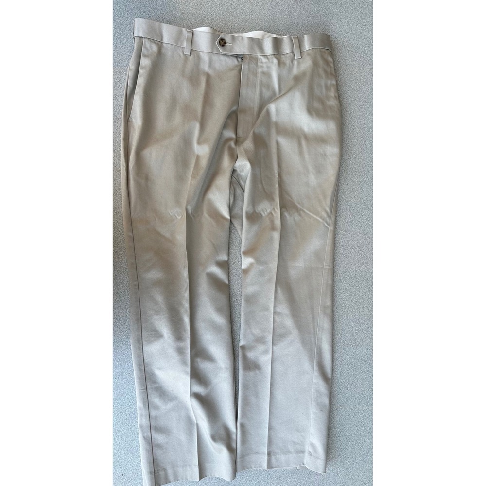 Roundtree & Yorke Mens Khaki Chino Pants 36x29 Tan 100% Cotton Flat Front‎